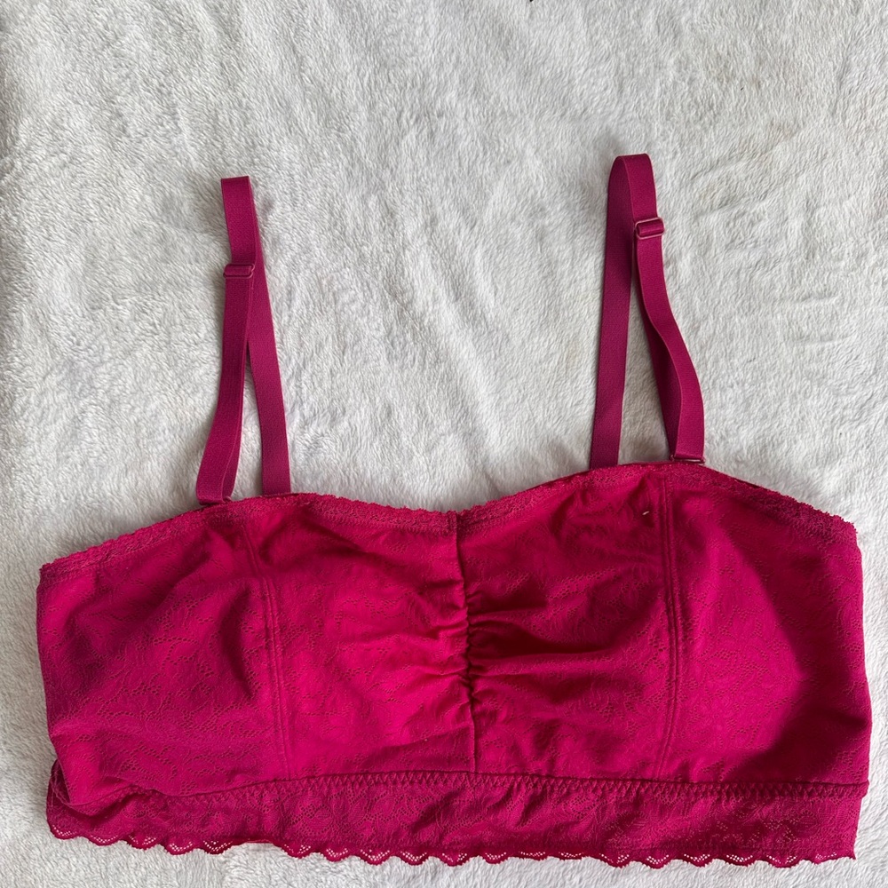 Torrid Curve Hot Pink Lace Bralette Size 2 Plus Wireless Bandeau Bra Y2K